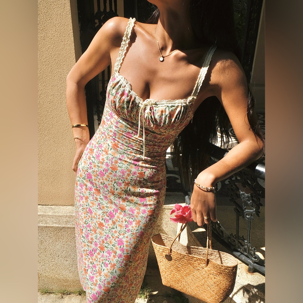Commense Floral Print Trim Cami Midi Dress - Picture 2 of 8